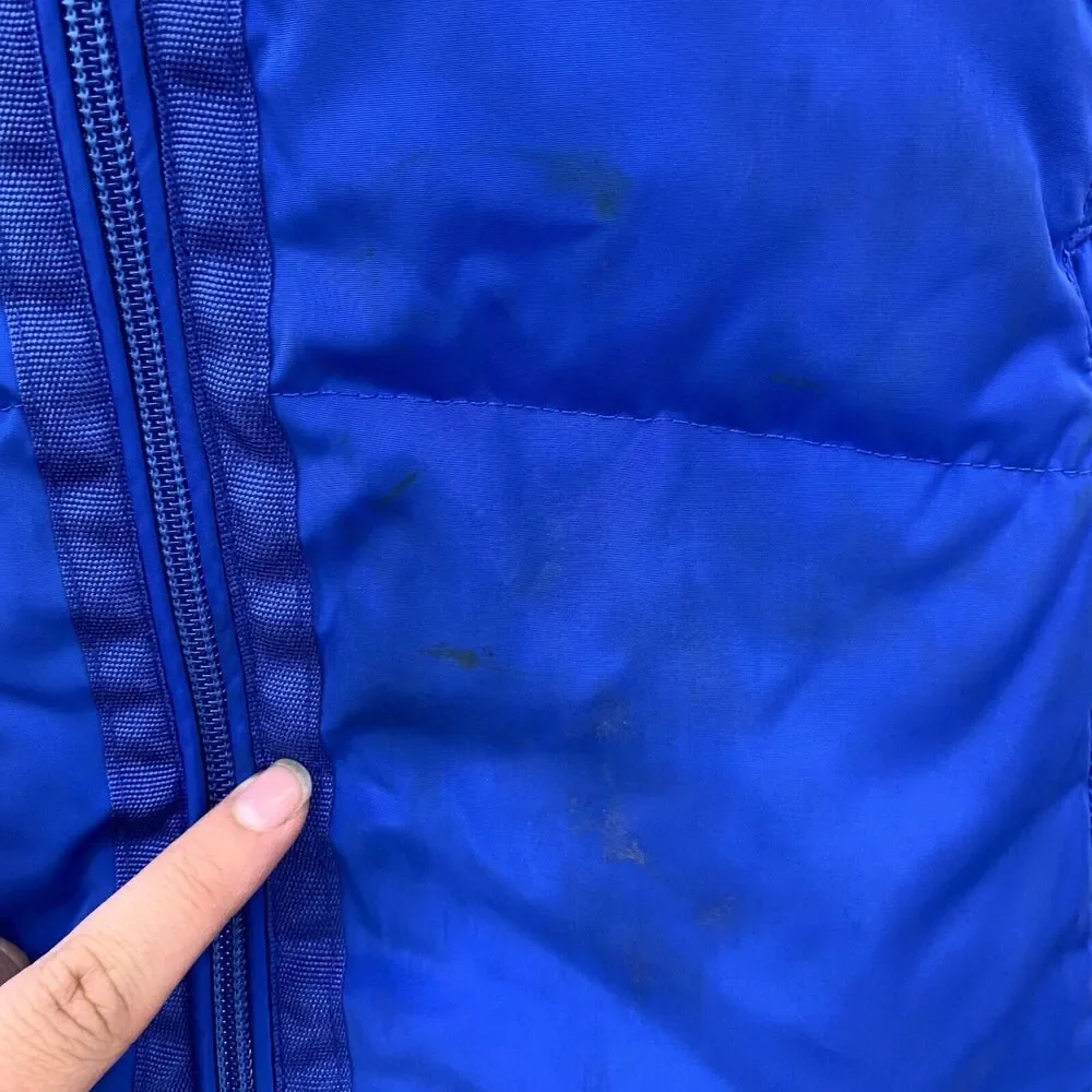 Lands End Down Puffer Vest Womens XS Extra Small Cobalt Blue Zip Up Snap Pockets